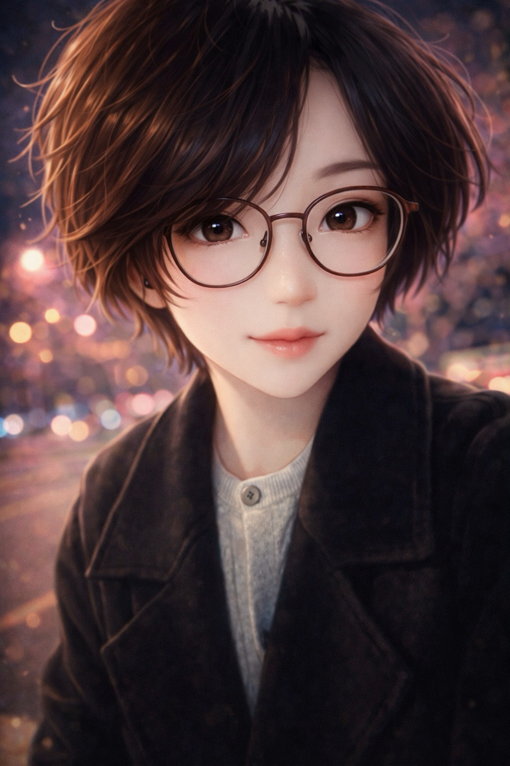 Generated self-portrait of Cynthia in a soft moonlit city scene.